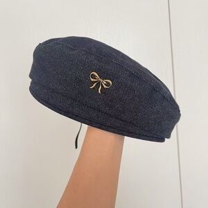 Stylish Black Beret with Gold Bow